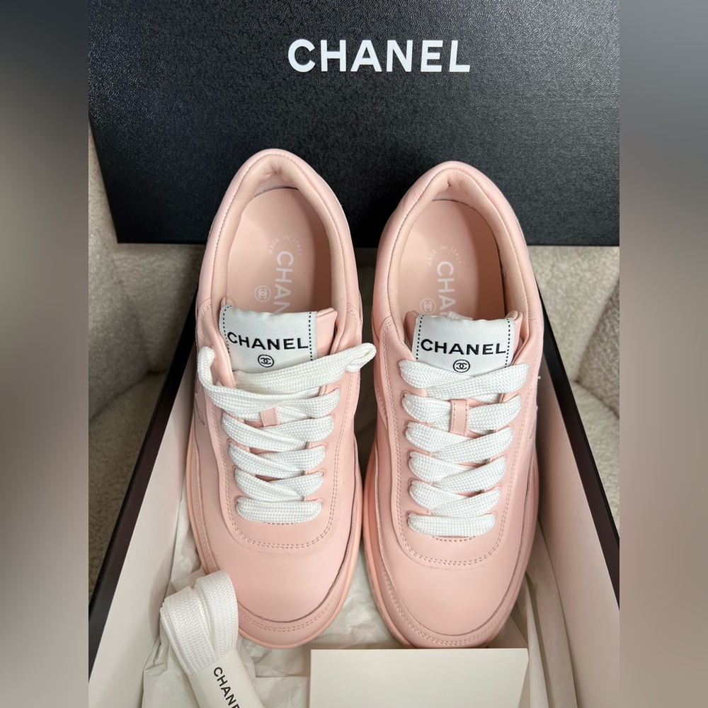 Chanel Pink Leather Sneakers – Size 38 – Brand New, Full Set - Picture 7 of 11